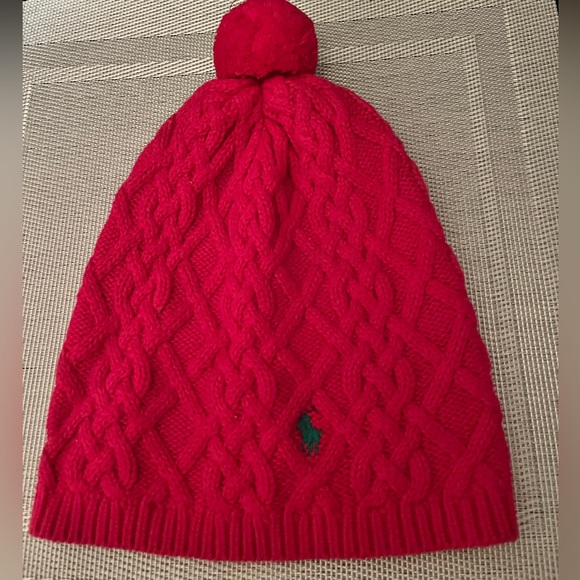 POLO BY RALPH LAUREN PRE-LOVED AUTHENTIC FUCHSIA COLOR CABLE KNIT GIRL’S HAT - Picture 3 of 10